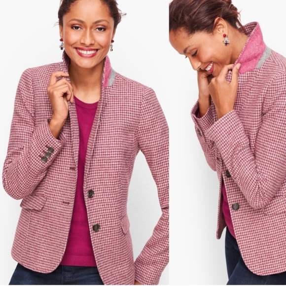 Talbots Jackets & Blazers - NWT Talbots Wool Blend Houndstooth Pink Riding Equestrian Blazer Womens 12P